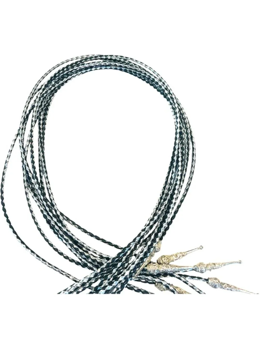 Silver and Black Corded Bolo Tie Strings with Decorative Tips - 36